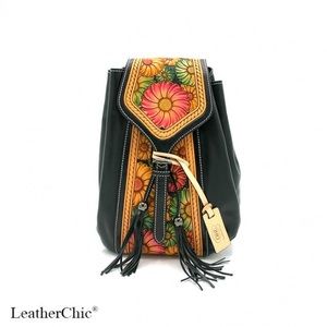 Leather Hand Carved Backpack